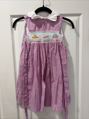 Orient Express Lavender Gingham Smocked Dress with White Collar Size 4